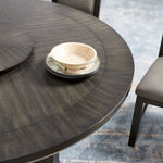 ZUN 1pc Transitional Round Table with Lazy Susan Dark Brown Finish Single Pedestal Wooden Dining Room B011P207874