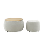 Round Storage Ottoman, 2 in 1 Function, Work as End table and Ottoman,with small seat,Light W487P165699