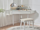 Modern Corner Makeup Vanity Desk with Large Storage, LED Mirror & Stool, Brightness Adjustable, N844P263664A