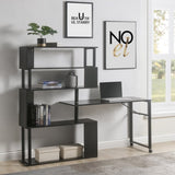 ZUN Home Office Computer Desk L-Shaped Corner Table, Rotating Computer Table with 5-Tier Bookshelf, Four 06880194