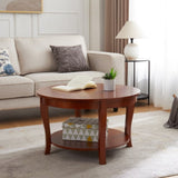 Traditional Round Coffee with Open Storage Shelf,2-Tier Storage Wood Center Circle Accent W1693P216929