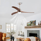 52" Solid Wood Blades Ceiling Fan With Light with Remote Control, Noiseless Reversible Motor, 6 60229797