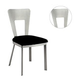 ZUN Contemporary Silver Metal 2pc Dining Chairs Black Microfiber Seat Dining Room Keyhole Back Satin B011P232976