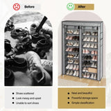 ZUN FCH Double Row 10-Tier Non-Woven Fabric Shoe Cabinet with Iron Pipes and Plastic Components, Gray 25457979