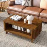 Rectangular Wood Coffee Table for Living Room, 41.5-Inch Coffee Table with Solid Wood Legs, Wood W1202P177315