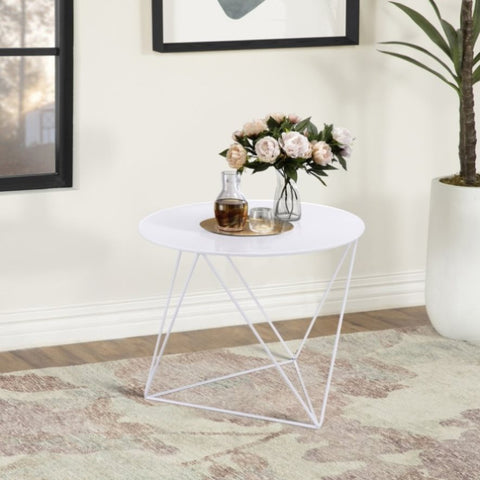 ZUN White Geometric Metal Base Accent Table B062P186454