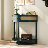 Unique Half Moon Design End with Sliding Rattan Door,Elegant Semi-circle Entryway Console W2557P264179