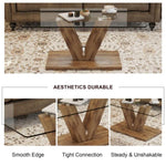 ZUN A modern minimalist style coffee table. Transparent tempered glass tabletop with wooden MDF columns. W1151P149688