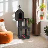 Gothic Cat Tree with Coffin Bed, 57" Cat Tower with Spacious Cat Condo, Scratching Posts, Hanging 12254559