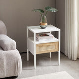 ZUN 15.75" Rattan End table with drawer, Modern nightstand, metal legs,side table for living room, W1265121753