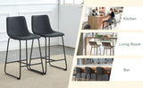 A set of 2 Modern Minimalist Style PU Material Bar Stools - Black, suitable for kitchen, bar, and W3226P279064