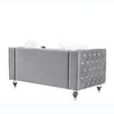 Gray, Two-seater Sofa, Velvet Crystal Buckle Upholstery Sofa, Crystal Feet, Removable Cushion, Two 91398134