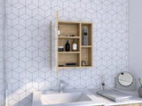 Medicine Single Door Cabinet 19" H With Mirror, Five Interior Shelves, Light Oak B097132885