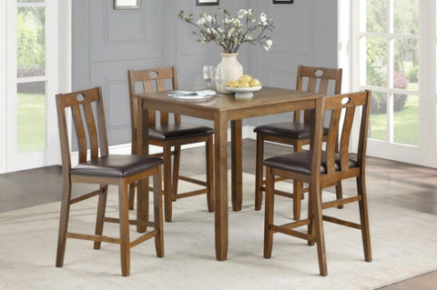 ZUN Brown Finish 5pc Counter Height Set Dining Table and 4 Chairs Upholstered Seat Wooden Kitchen Dining B011P170894