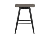 Contemporary Fixed-Height Bar Stool in Black Steel and Grey Faux Leather - Set of 2 B202P222130