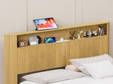 Queen Size bed frame with storage headboard, built-in charging station, wavy curved lines design, W1162P357260