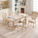 French Country Dining Chairs Set of 2, Upholstered Chairs with Nature Rattan Round Back, Wire W3426P322684