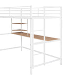 ZUN Twin Metal Loft Bed with Desk and Shelve,White MF292491AAK