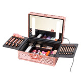 ZUN Portable Makeup Case with LED Mirror Travel Makeup Bag Cosmetic Organizer Box with Locks, Brush W1550P163304