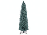 7FT Slim Pencil Artificial Christmas Tree, Frosted Gray-Green & Silver Needles, Flame Retardant PVC, 73778755