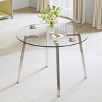 ZUN Modern minimalist style circular transparent tempered glass table, tempered glass tabletop, silver W1151138074