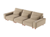 Khaki Chenille Deep Seat 3-Seater Sofa with Brushed Stainless Steel Cup Holders and 3 Decorative 41013323