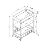 Rolling Kitchen Cart with Three Tier Storage and Four Wine Bottle Rack - Brown and White Metal B107131416
