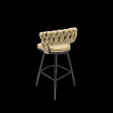 ZUN 28" Technical Leather Woven Bar Stool Set of 2,Black legs Barstools No Adjustable Kitchen Island 74342489