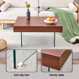 ZUN Walnut Colored Square MDF Coffee Table - 31.5"x31.5" with Tempered Glass Legs.Density Board W1151P233512