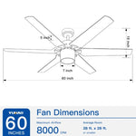 ZUN Modern 60" Integrated LED Light Ceiling Fan with Remote Control W136796055