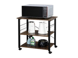 3-Tier Microwave Oven Rack with 10Hooks 4 Wheels and X-Shaped Reinforcement on the Back Retro-Style 24693106