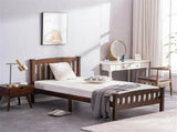 Cap, curved head and footboard, vertical decorative strips, painted surface, pine wood, brown, Twin 81185658