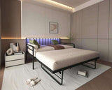 Twin Daybed with RGB LED Lights & Charging Station, Height Adjustable Day Bed Frame with Trundle, 52282237