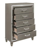 ZUN Silver Gray Metallic Finish Glam Style Storage Chest of 5 Drawers Wooden 1pc Modern Bedroom B011P176906