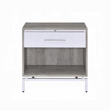 ZUN 1 Drawer Nightstand with Open Shelf, Weathered Gray Oak and White B016P256492