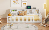 Wood Twin XL Size Floor Bed with Storage Cabinets and USB Ports, White N709P205811K