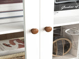 White MDF Display Storage Cabinet,Tall Kitchen Pantry Cabinets with Glass Doors and Adjustable W409P195106