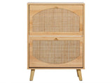 Two-Tier Shoe Cabinet with Tilt-Out Compartments and Arched Rattan-Front Doors on High Legs 37169134