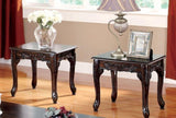 3pc Coffee Table Traditional Style Dark Cherry Finish Cabriole Legs And Intricate Design B011P356773