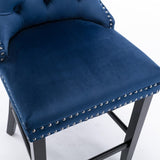 Contemporary Velvet Upholstered Barstools with Button Tufted Decoration and Wooden Legs, and Chrome W1143P177249