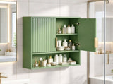 Green MDF Bathroom Wall Cabinet with Melamine Finish, Double Doors, 3 Shelves, and Slatted Design 39360107