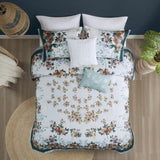 ZUN Full/Queen 5 Piece Cotton Floral Comforter Set with Throw Pillows B035128865