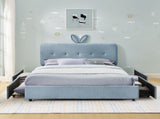 Full Size Kids Upholstered Bed with Oversized Rabbit Ear Headboard, LED Light & 4 Storage Drawers, W1413P384925