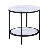 1pc Modern Round Faux Marble End Table with Storage Shelf Black Finish Living Room Wooden Furniture B011P245864