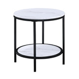 ZUN 1pc Modern Round Faux Marble End Table with Storage Shelf Black Finish Living Room Wooden Furniture B011P245864