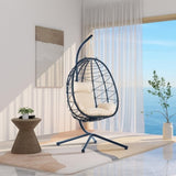 ZUN Egg Chair with Stand Indoor Outdoor Swing Chair Patio Wicker Hanging Egg Chair Hanging Basket Chair 61801298