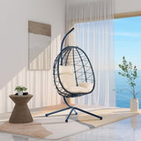 ZUN Egg Chair with Stand Indoor Outdoor Swing Chair Patio Wicker Hanging Egg Chair Hanging Basket Chair W87433841