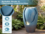 16"32" Outdoor Cracked Jar Water Fountain with LED Lights Resin Patio Water Feature 94736083