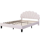 Queen Size Upholstered Platform Bed with Flower Pattern Velvet Headboard, Beige WF305291AAA