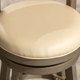 24" Counter Height Slat Back Swivel Stool, Weathered Gray Finish, French Gray Leather Seat B04660700